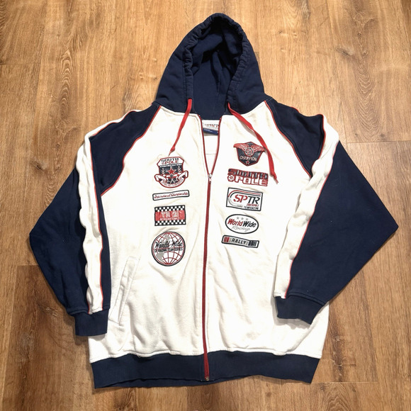 Vintage Southpole Jacket Hoodie Mens Large Full Zip Racing Embroidered Y2K RARE - Picture 1 of 9